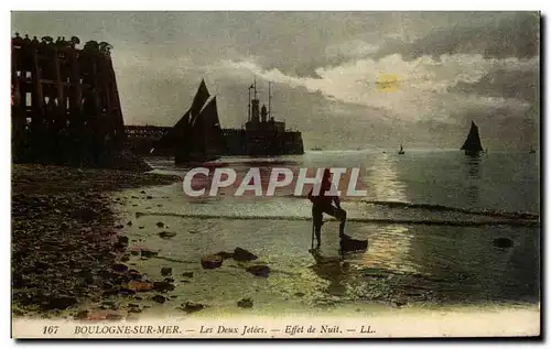 Cartes postales Boulogne Sur Mer Les Deux Jetees Effet de Nuit