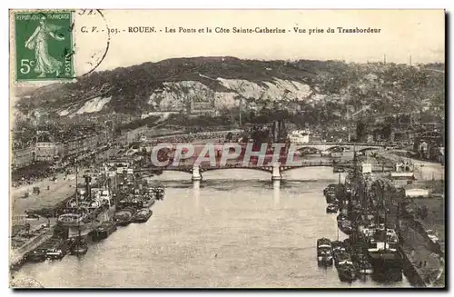 Cartes postales Rouen Les Ponts Et La Cote sainte Catherine Vue Prise Du Transbordeur Bateaux