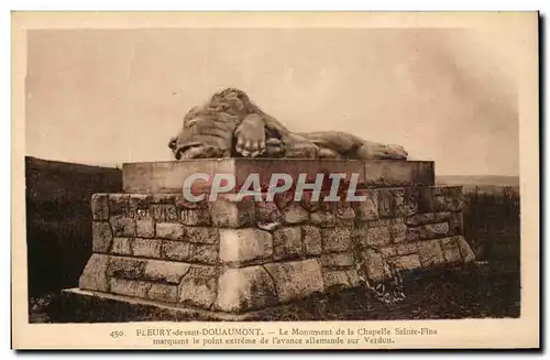 Cartes postales Fleury devant Douaumont Le Monument de la Chapelle Sainte Fine Lion