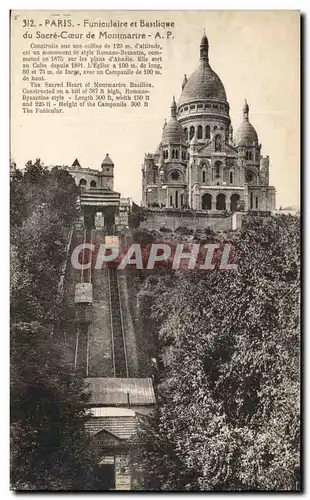 Cartes postales Paris Funiculaire Et Basilique Du Sacre Coeur de Montmartre