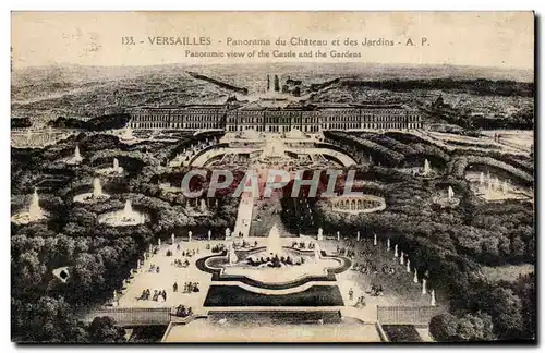 Cartes postales Versailles Panorama du Chateau et des Jardins Panoramic view of the Castle and the Gardens