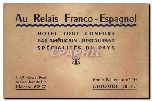 Carte de visite Ay Relais Franco Espagnol Hotel Tout Confort Bar American Restaurant Specialtes Du P