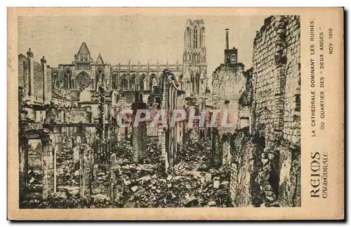 Ansichtskarte AK Reims La Cathedrale Dominant Les Ruines Du quartier Des Deux Anges