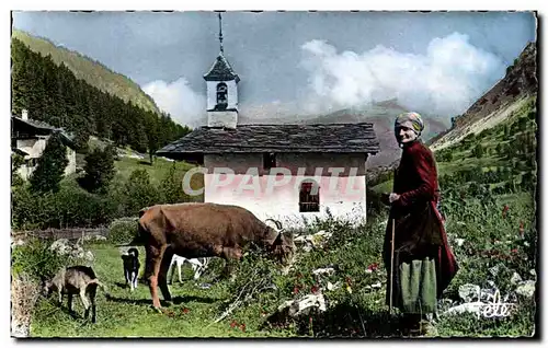 Cartes postales moderne La Savoie Pitteresque Chapelle Paturage on haute altitude Notre Dame des Neiges Chevre