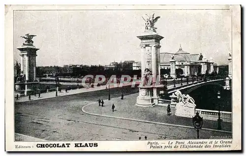 Cartes postales Chocolat Klaus Paris Le Pont Alexandre III le Grand