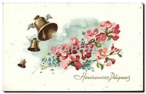Cartes postales Heureuses Paques Fleurs Cloches