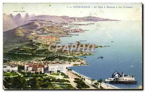 Cartes postales Cote D&#39Azur De Nice A Menton A Vol D&#39Oiseau