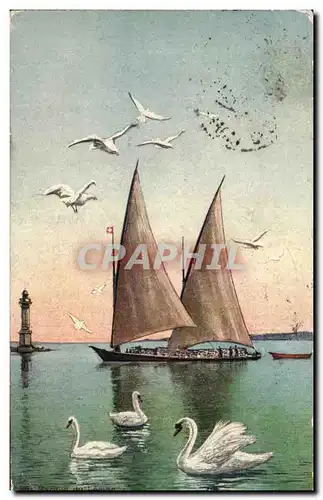 Cartes postales Barque du lac leman suisse Cygnes Bateau