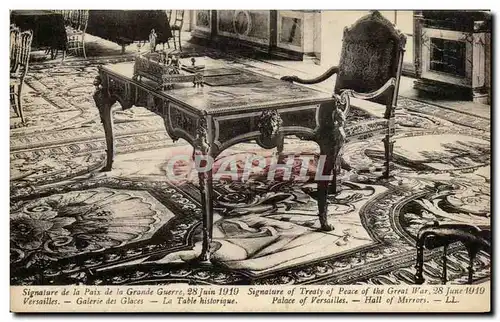 Cartes postales Versailles Galerie des Glaces la Table historique 28 juin 1919 Militaria