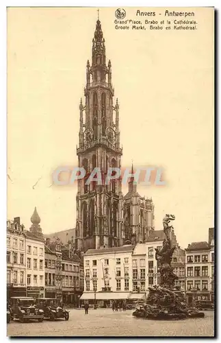 Cartes postales Anvers Antwerpen Grand Place Brabo et la Cathedrale