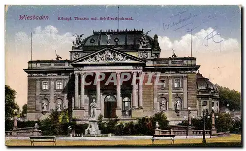 Cartes postales Wiesbaden Konigl Theater Mit Schillerdenkmal