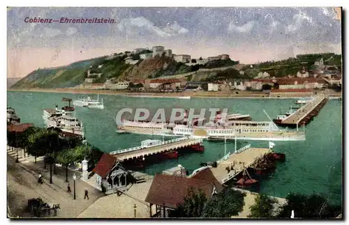 Cartes postales Coblenz Ehrenbreitstein Bateau (au dos feuillet Guillaume colle)