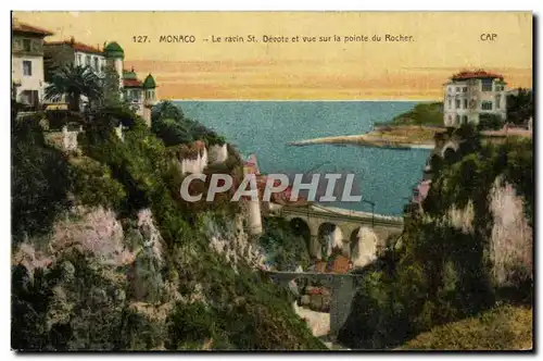 Cartes postales Monaco Le ravin st Decote et vue sur la pointe du Rocher