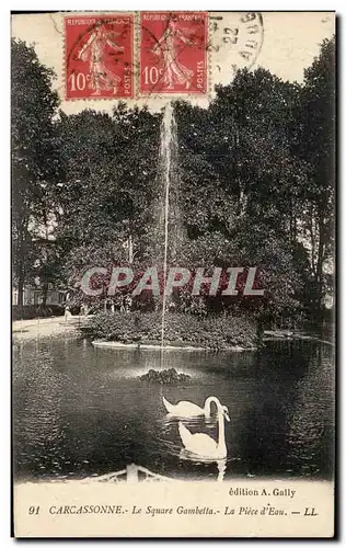 Ansichtskarte AK Carcassonne Le Square Gambetta La Piece d&#39Eau Cygnes