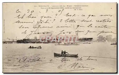 Cartes postales Bordeaux Lormont Le Kleber Croiseur Cuirasse lance le 20 septembre 1902 apres son lancement Bate