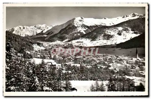 Ansichtskarte AK Davos gegen Rhatikon Seehorn und Pischahorn