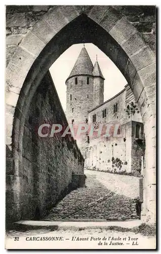 Ansichtskarte AK Carcassonne l&#39Avant Porte de l&#39Aude et Tour de la Justice