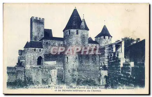 Cartes postales Carcassonne La Cite La Tour Carree dite Tour Peinte la Lour de la Justice et les Defenses exteri