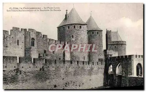 Cartes postales Cite de Carcassonne Le Pont Levis Les Tours Narbonnaises et le Sacraire St Sernin