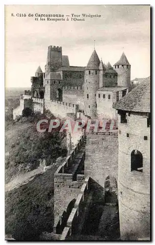 Ansichtskarte AK Cite de Carcassonne Tour Wisigothe et les Remparts a l&#39Ouest