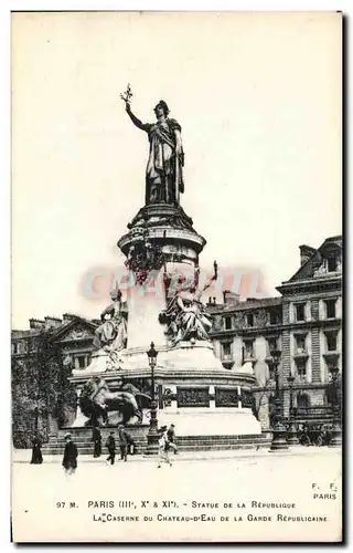 Ansichtskarte AK Paris Statue De La Republique La Caserne du Chateau D&#39Eau de la Garde republicaine Lion