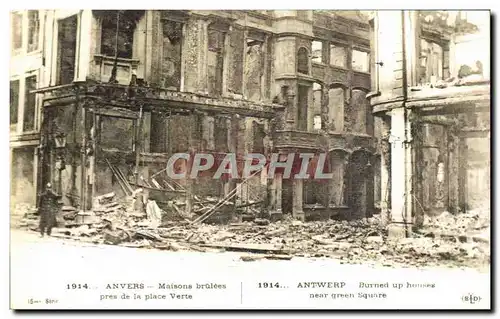 Cartes postales Anvers Maisons Brulees Pres De La Place Verte Militaria