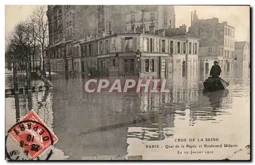 Cartes postales Crue De La Seine Paris Quai De La Rapee Et Boulevard Diderot Inondations