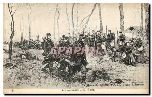 Cartes postales Les Honneurs sous le feu Militaria Georges Scott l&#39illustration