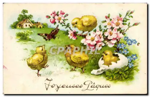 Cartes postales Joyeuses Paques Poussins Papillon