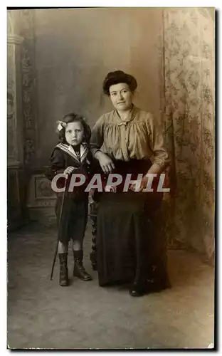 CARTE PHOTO Femme et enfant Paris Belleville