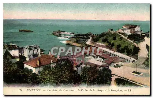 Ansichtskarte AK Blarritz Les Bains du Port Vieux le Rocher de la Vierge et le semaphore