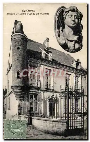 Cartes postales Etampes Maison et Buste d'Anne de Pisseleu