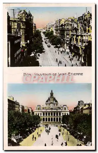 Cartes postales Bon Souvenir de Saint Etienne Avenue de la liberation et place de l'hotel de ville