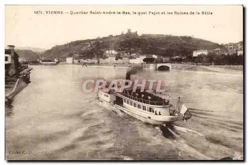 Cartes postales Vienne Wuartier Saint Andre le Bas le quai Pajot et les Ruines de la Batie Bateau