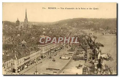 Cartes postales Rouen Vue d&#39ensemble de la Seine des Quais Bateaux