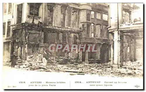 REPRO Anvers Maisons Brulees Pres De La Place Verts Antwerp Burned Up Houses Militaria