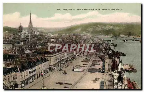 Cartes postales Rouen Vue d&#39ensemble de la Seine et des Quais Bateaux