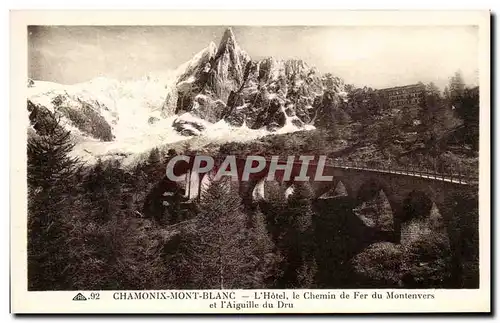 Cartes postales Chamonix Mont Blanc L&#39Hotel le chemin de Fer du Montenvers et L&#39Aiguille du Dru