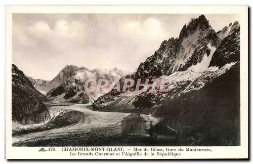Cartes postales Chamonix Mont Blanc Mer de Glace Gare du Montenvers Les Grands Charmoz et l&#39Aiguille de la Re
