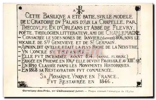 Ansichtskarte AK Germigny Des Pres par Chateauneuf Plaque donnant l&#39historique de l&#39eglise