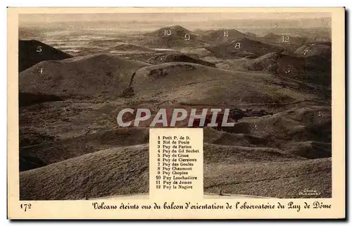 Cartes postales Volcans Eteints Vue Du Balcon d&#39Orientation de l&#39Observatoire Du Puy De Dome