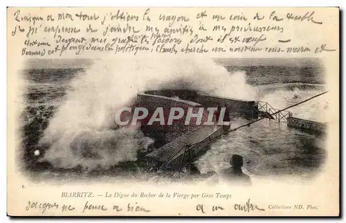 Cartes postales Blarritz La Digue du Rocher de la VIerge par Gros Temps