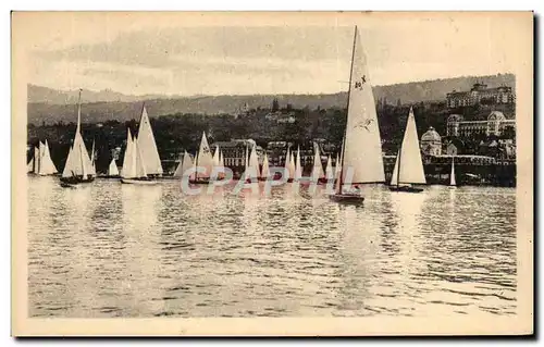 Ansichtskarte AK Evian Panorama Vu Du Lac Les Regates Bateaux