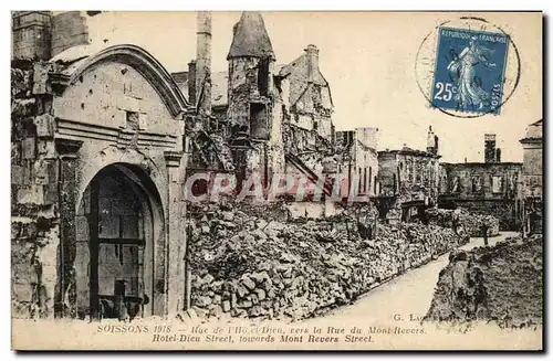 Cartes postales Soissons Rue De l&#39Hotel El Dien Vers La Rue Du Mont Revers Hotel Dieu Street Militaria