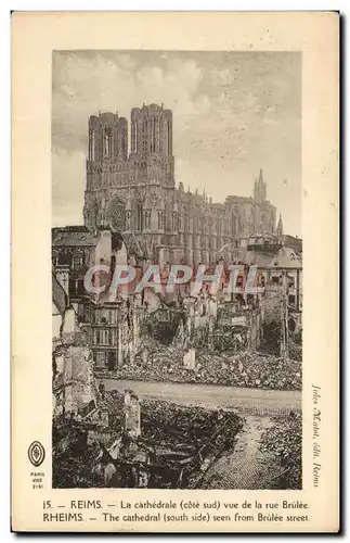 Cartes postales Reims La Cathedrale Vue de la Rue Brulee Militaria