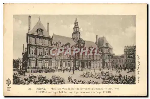 Cartes postales Reims Hotel de Ville Le Jour L'Invasion allemande Militaria