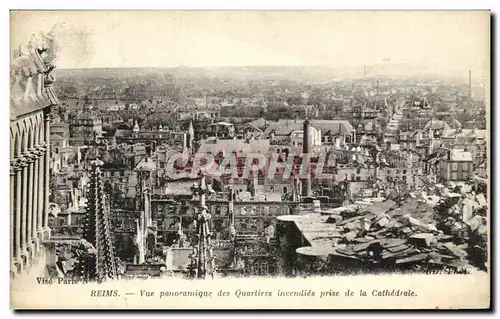 Cartes postales Reims Vue Panoramique Des Quartiers Incendies Prise De La Cathedrale Militaria