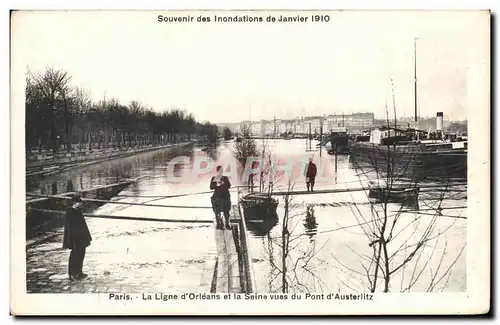 Cartes postales Souvenir des Inondations de Janvier La Ligne d&#39Orleans et la Seine Vues du Pont d&#39Austerli