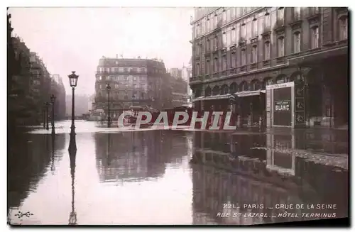 Cartes postales Paris Crue de la Seine Rue St Lazare Hotel Terminus