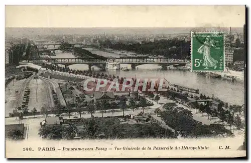 Cartes postales Paris Panorama vers Passy Vue Generale de la Passerelle du Metropolitain Metro